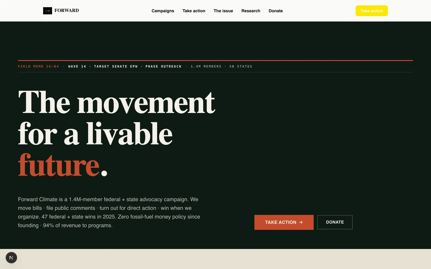Forward Climate Coalition — sample nonprofits website designed and built by SearchPod
