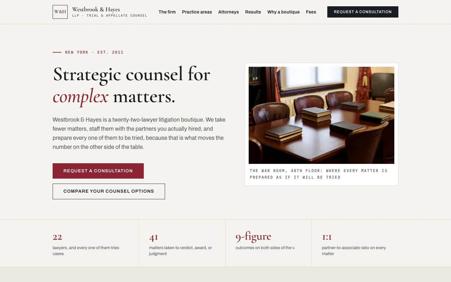 Westbrook & Hayes LLP — sample legal website designed and built by SearchPod