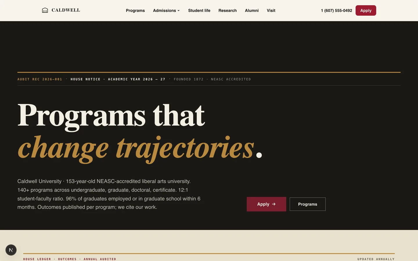 Caldwell University — sample education website designed and built by SearchPod