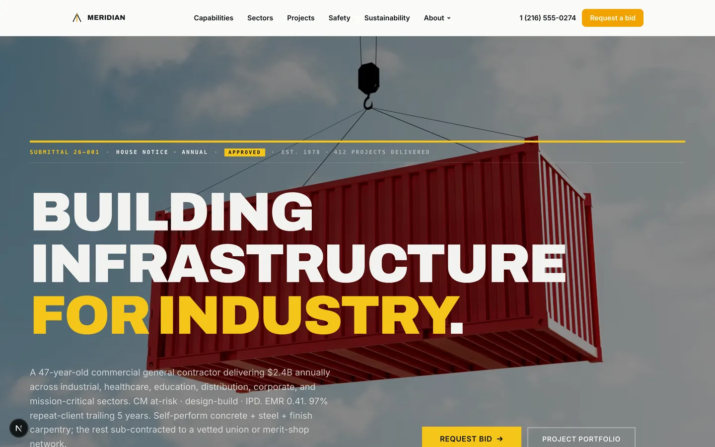 Meridian Construction Group — sample construction website designed and built by SearchPod