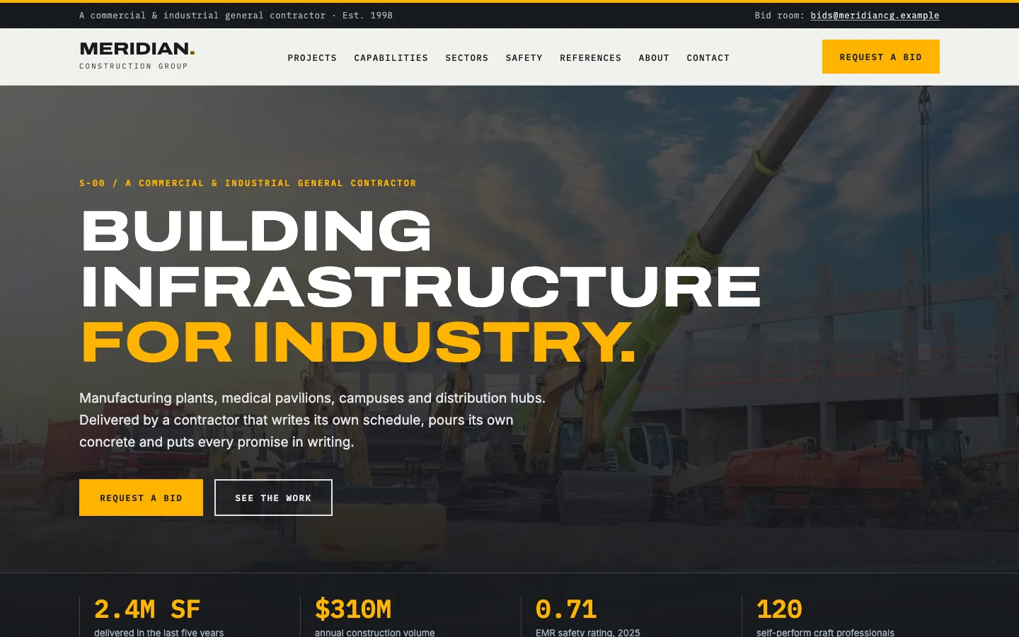 Meridian Construction Group: sample construction website designed and built by SearchPod