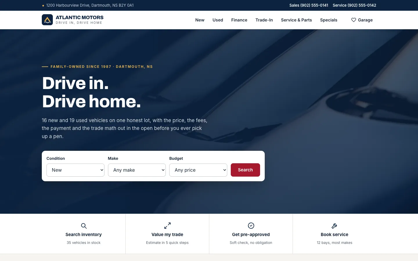 Atlantic Motors — sample automotive website designed and built by SearchPod