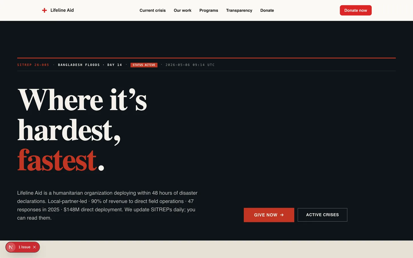 Nonprofits sample site preview — Lifeline Aid Foundation
