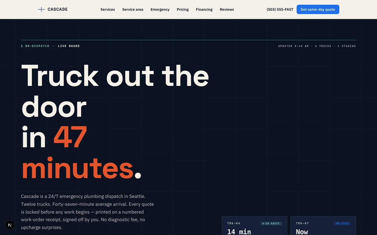 Cascade Plumbing & HVAC — sample home services website designed and built by SearchPod