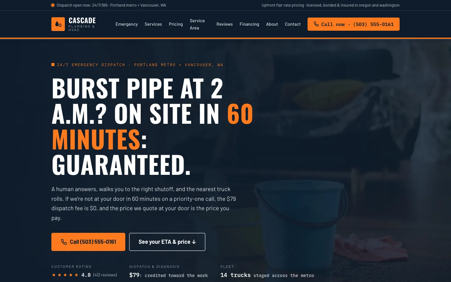 Cascade Plumbing & HVAC: sample home services website designed and built by SearchPod