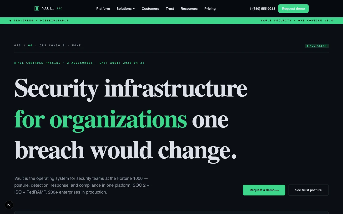 Vault Security — sample saas website designed and built by SearchPod