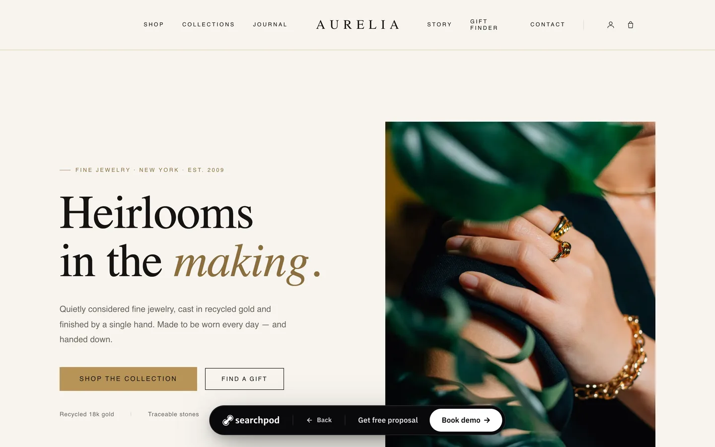 Aurelia — sample e-commerce website designed and built by SearchPod