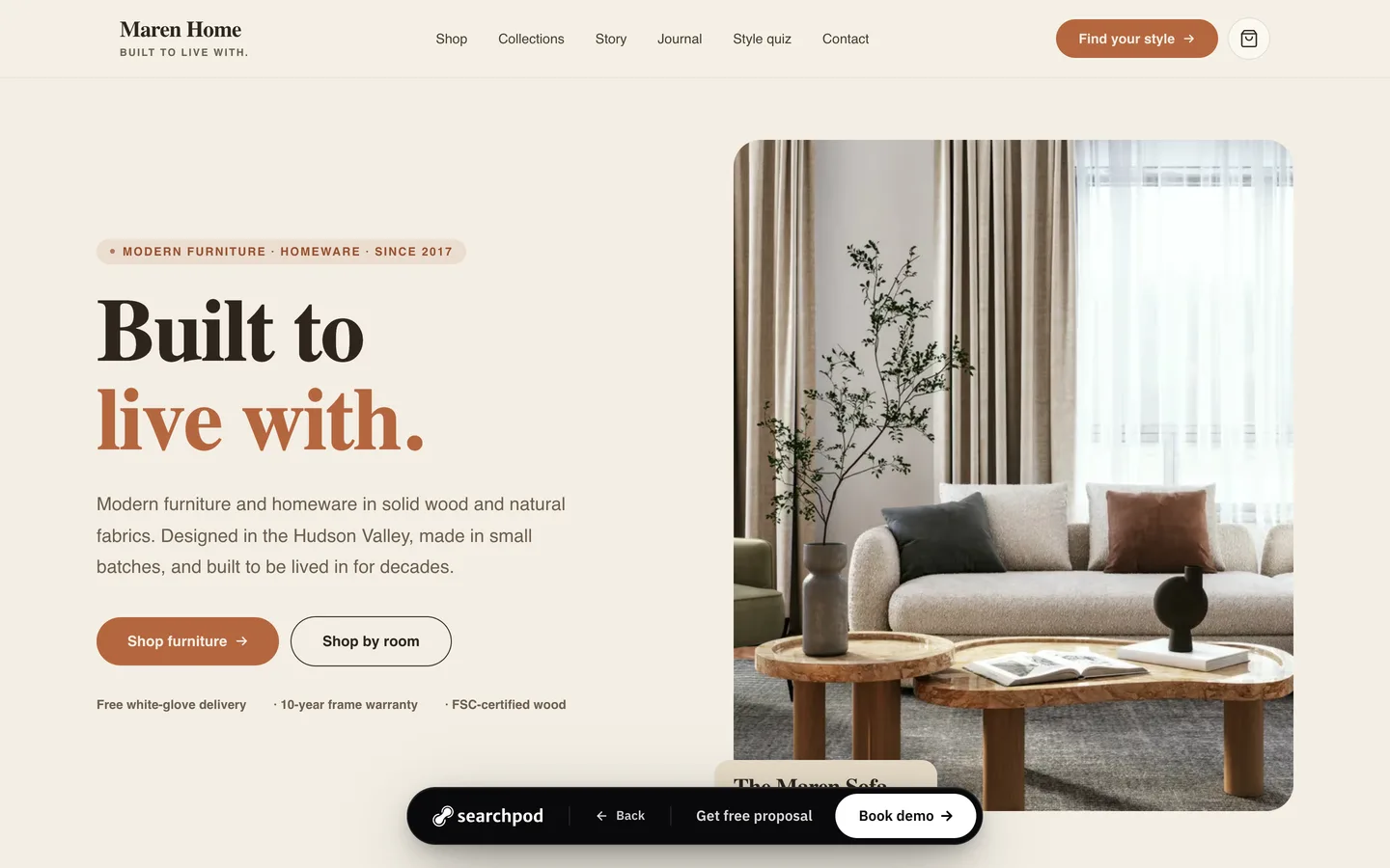 Maren Home — sample e-commerce website designed and built by SearchPod