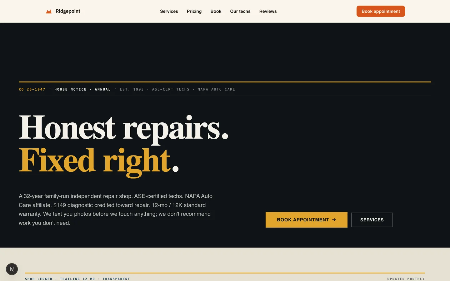 Ridgepoint Auto Service — sample automotive website designed and built by SearchPod