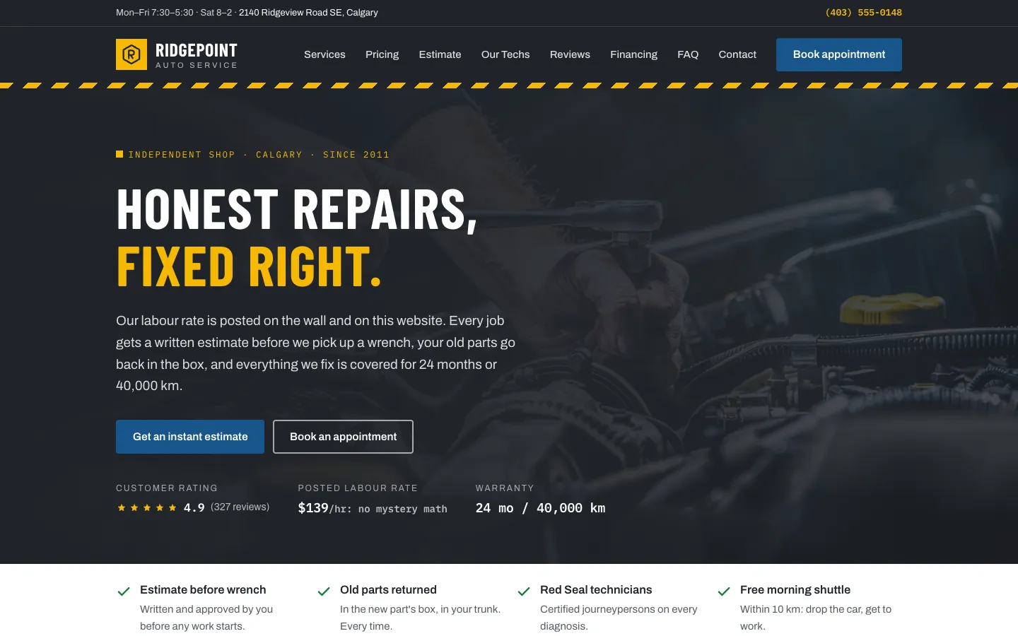 Ridgepoint Auto Service: sample automotive website designed and built by SearchPod