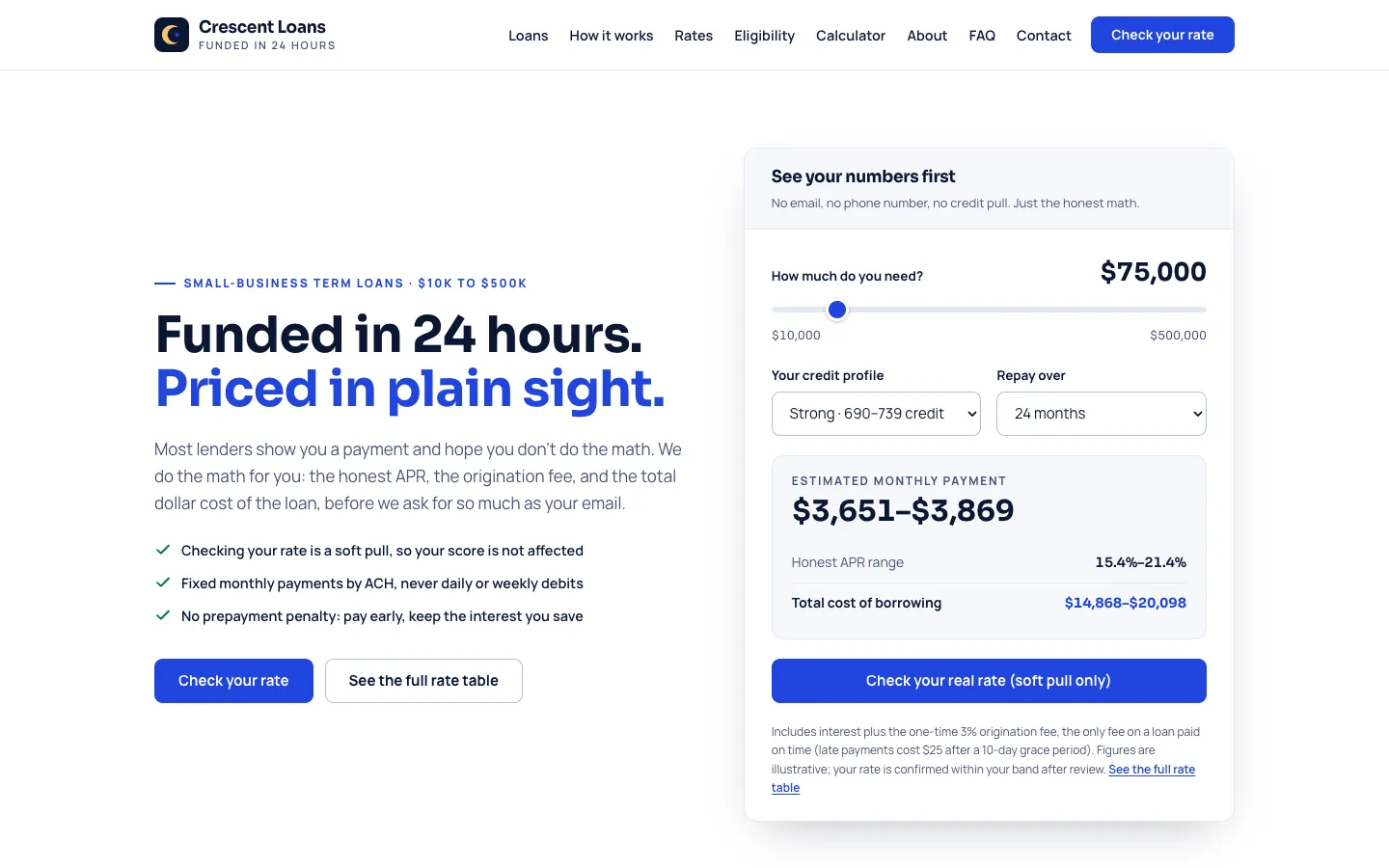 Crescent Loans: sample finance website designed and built by SearchPod