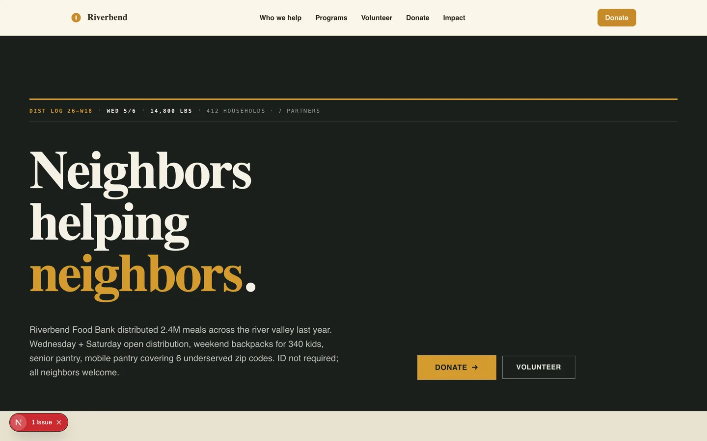Riverbend Food Bank — sample nonprofits website designed and built by SearchPod