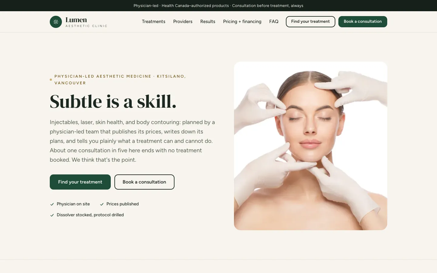 Lumen Aesthetic Clinic: sample beauty & wellness website designed and built by SearchPod