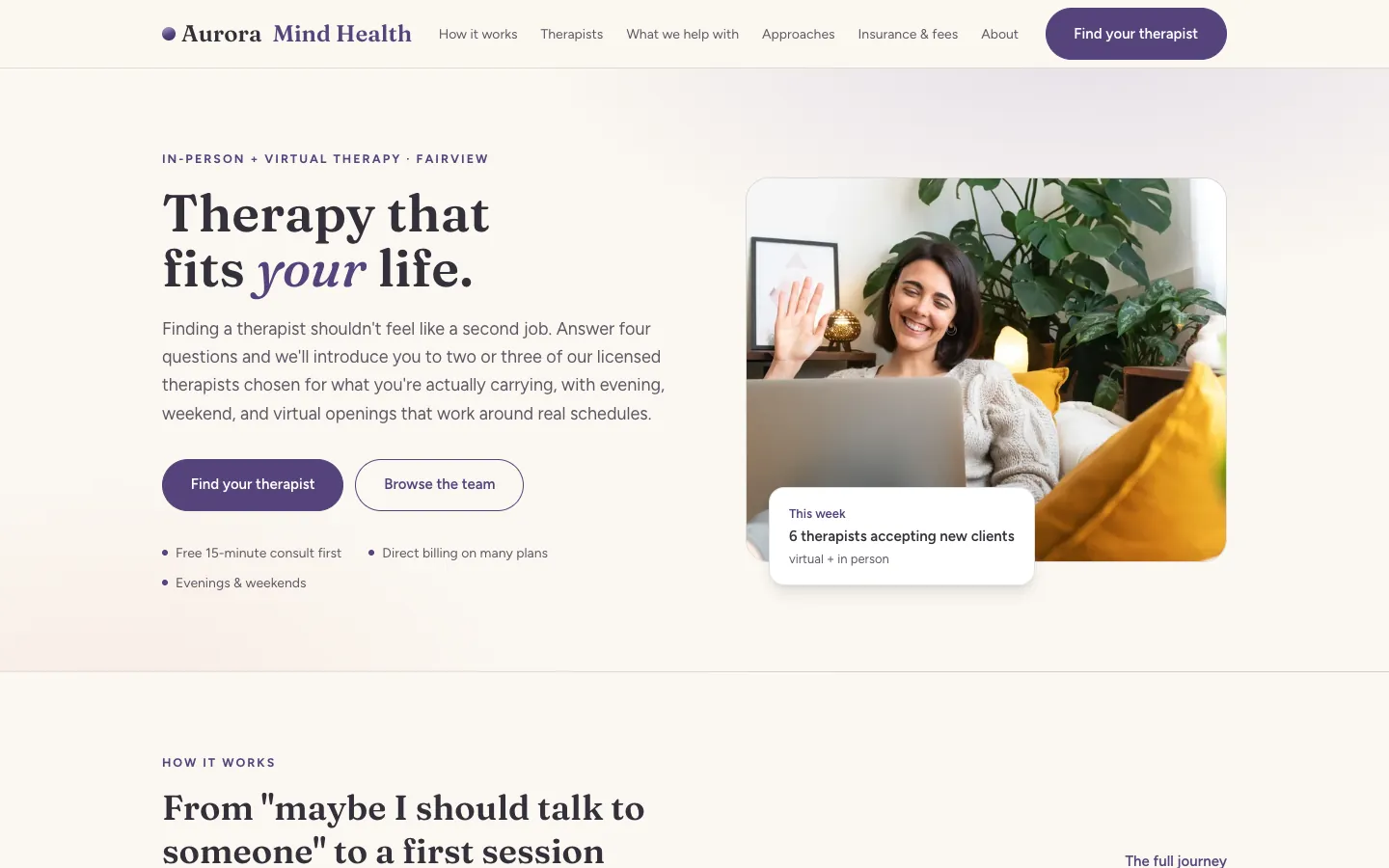 Aurora Mind Health: sample healthcare website designed and built by SearchPod