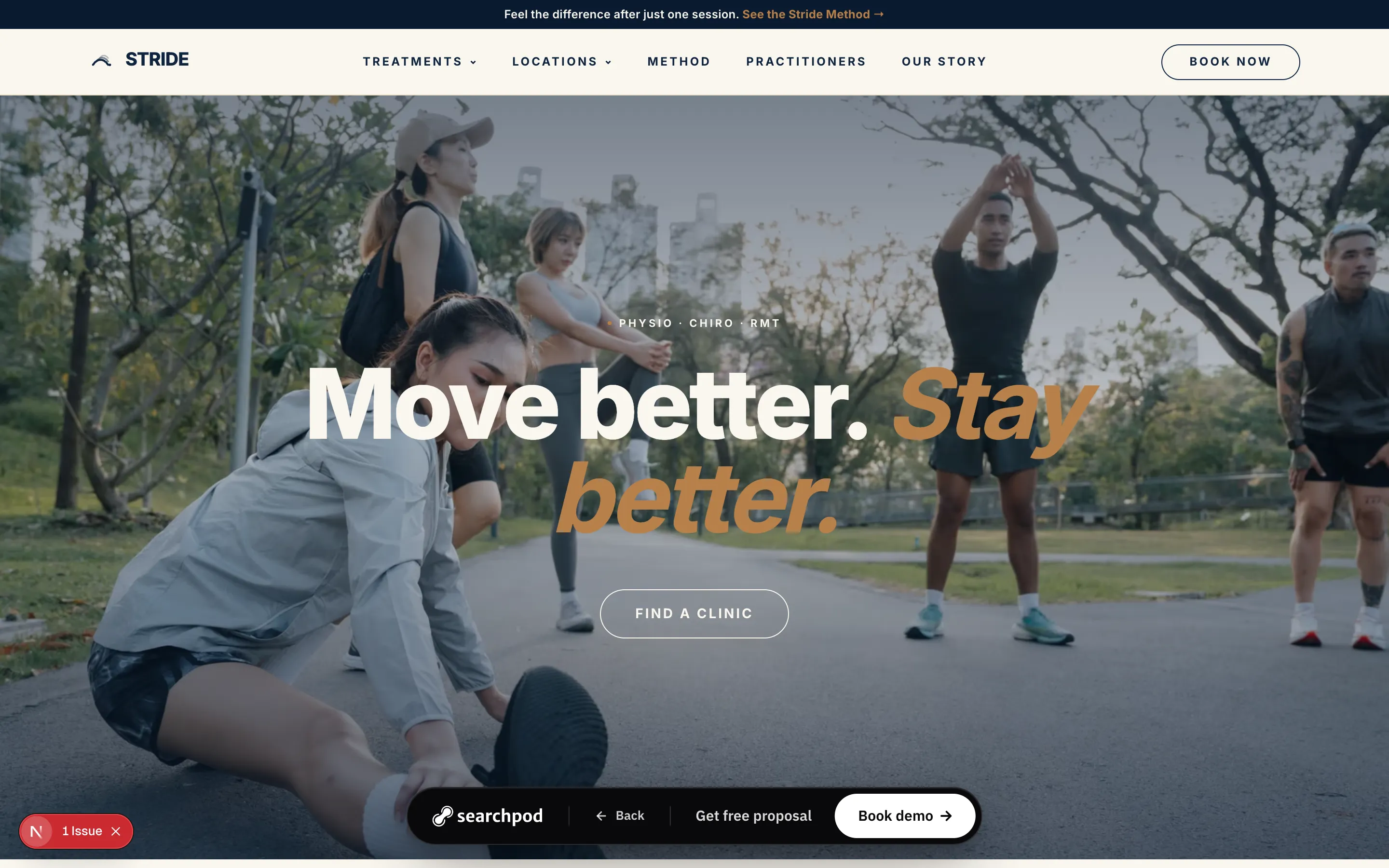 Stride Movement Clinic — sample healthcare website designed and built by SearchPod