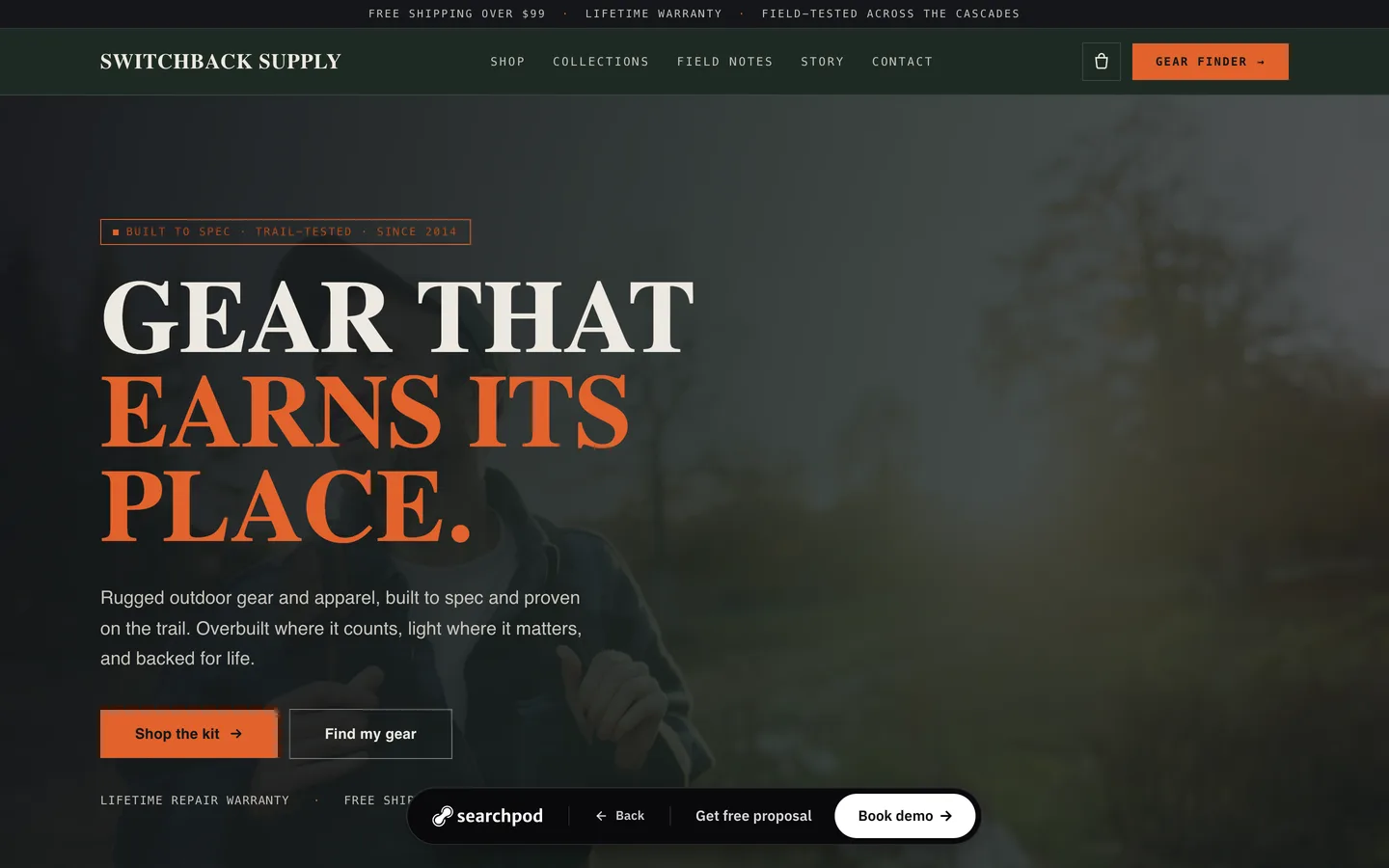 Switchback Supply — sample e-commerce website designed and built by SearchPod