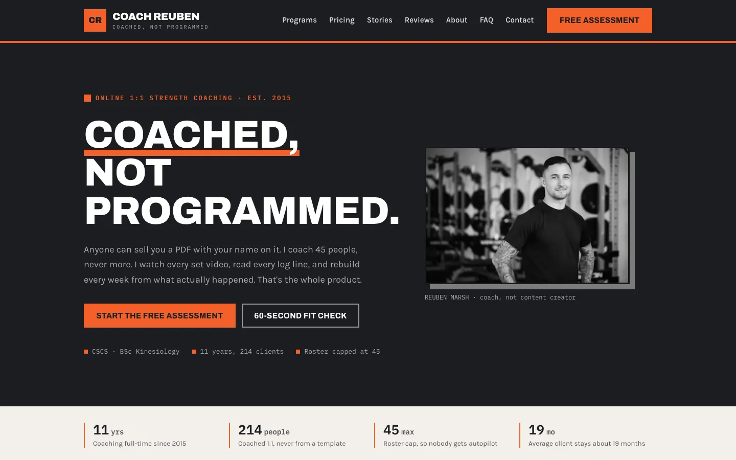 Coach Reuben: sample fitness website designed and built by SearchPod