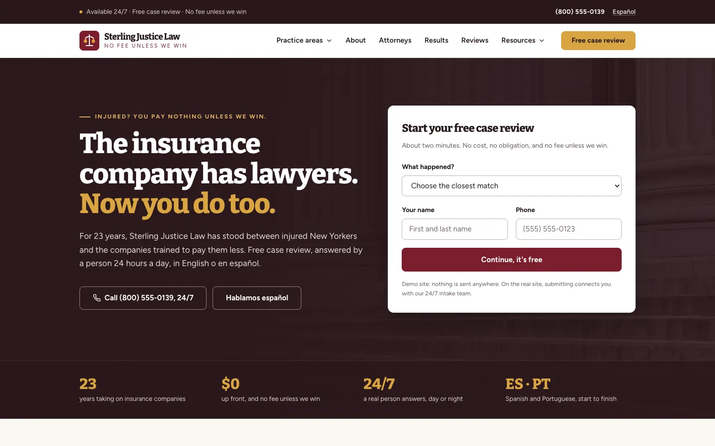 Sterling Justice Law: sample legal website designed and built by SearchPod