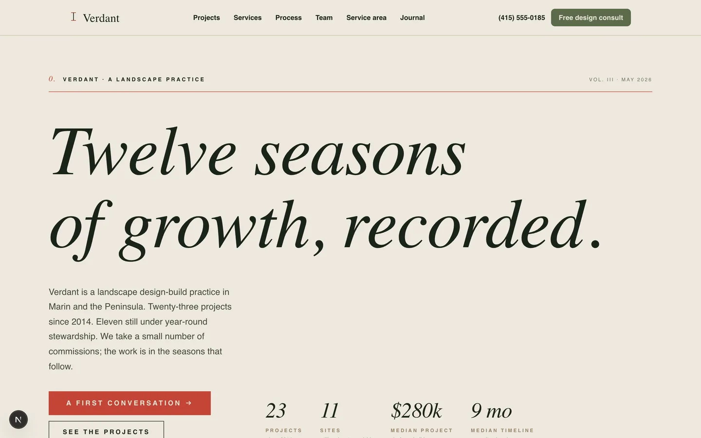 Verdant & Co. — sample home services website designed and built by SearchPod