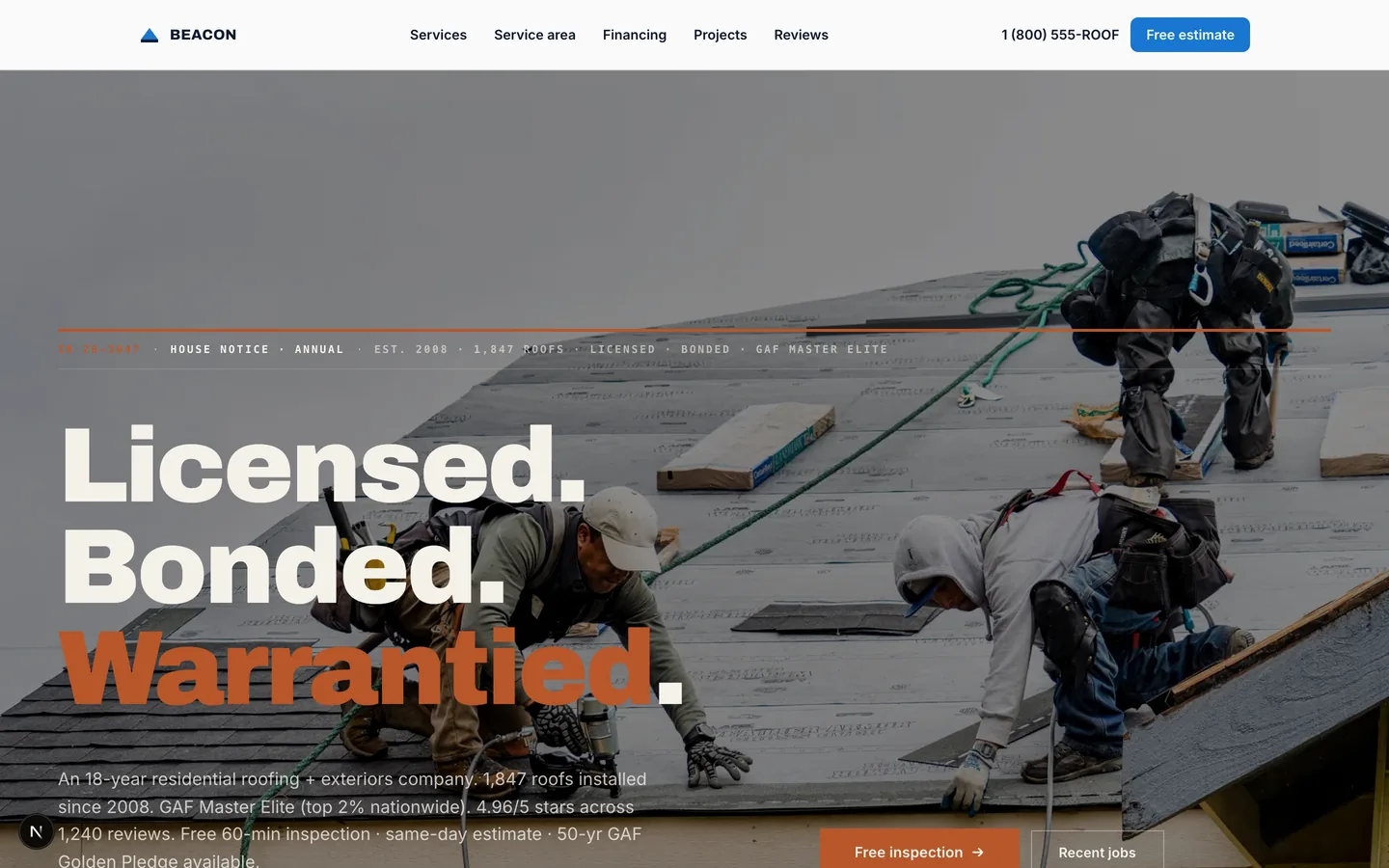 Beacon Roofing & Exteriors — sample construction website designed and built by SearchPod