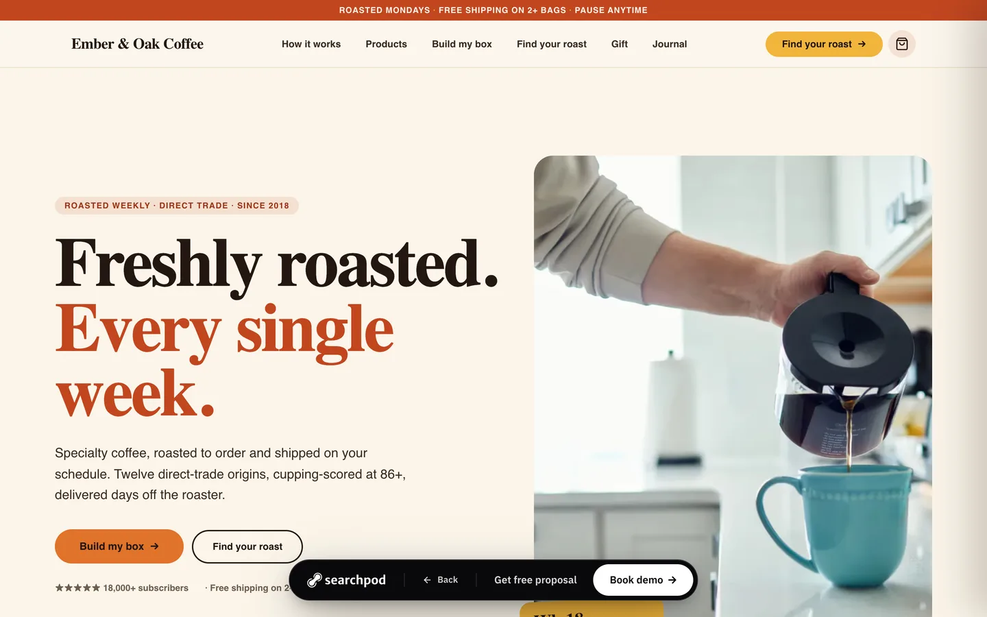 Ember & Oak Coffee — sample e-commerce website designed and built by SearchPod
