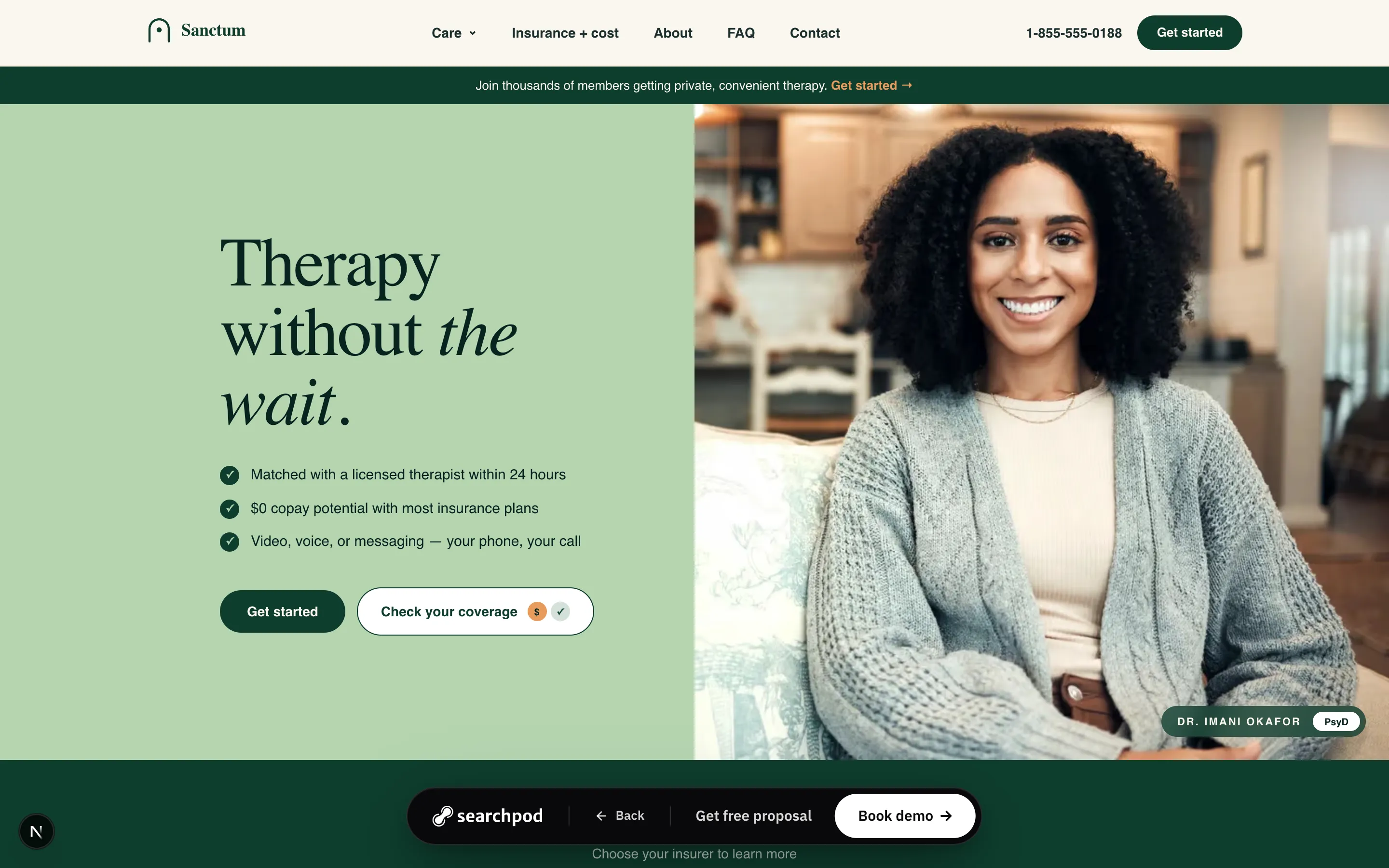 Sanctum Therapy — sample healthcare website designed and built by SearchPod