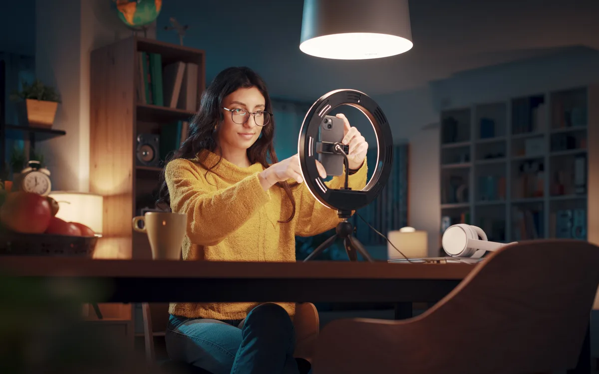 Content creator filming engaging Instagram Reels for a business brand