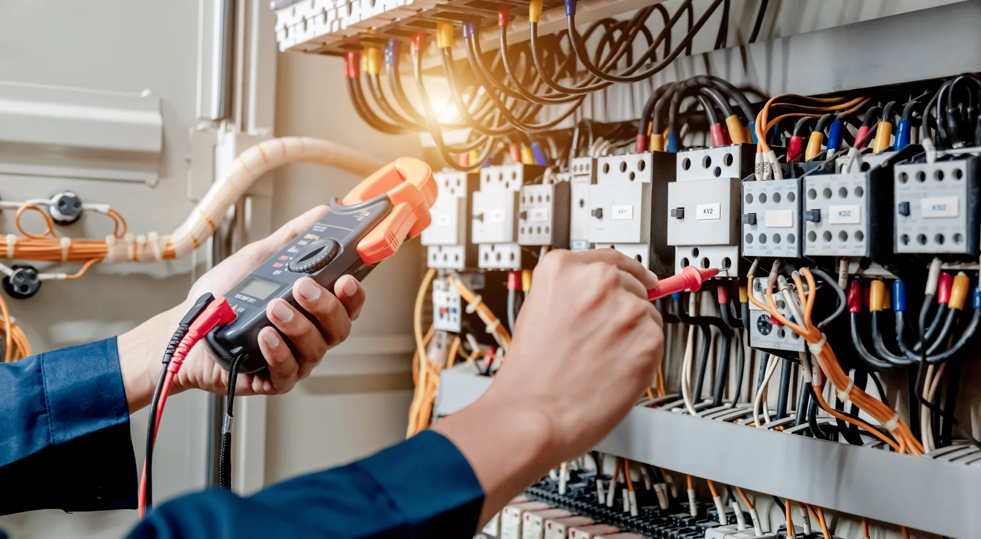 Electrician studying a guide on the FieldOps app