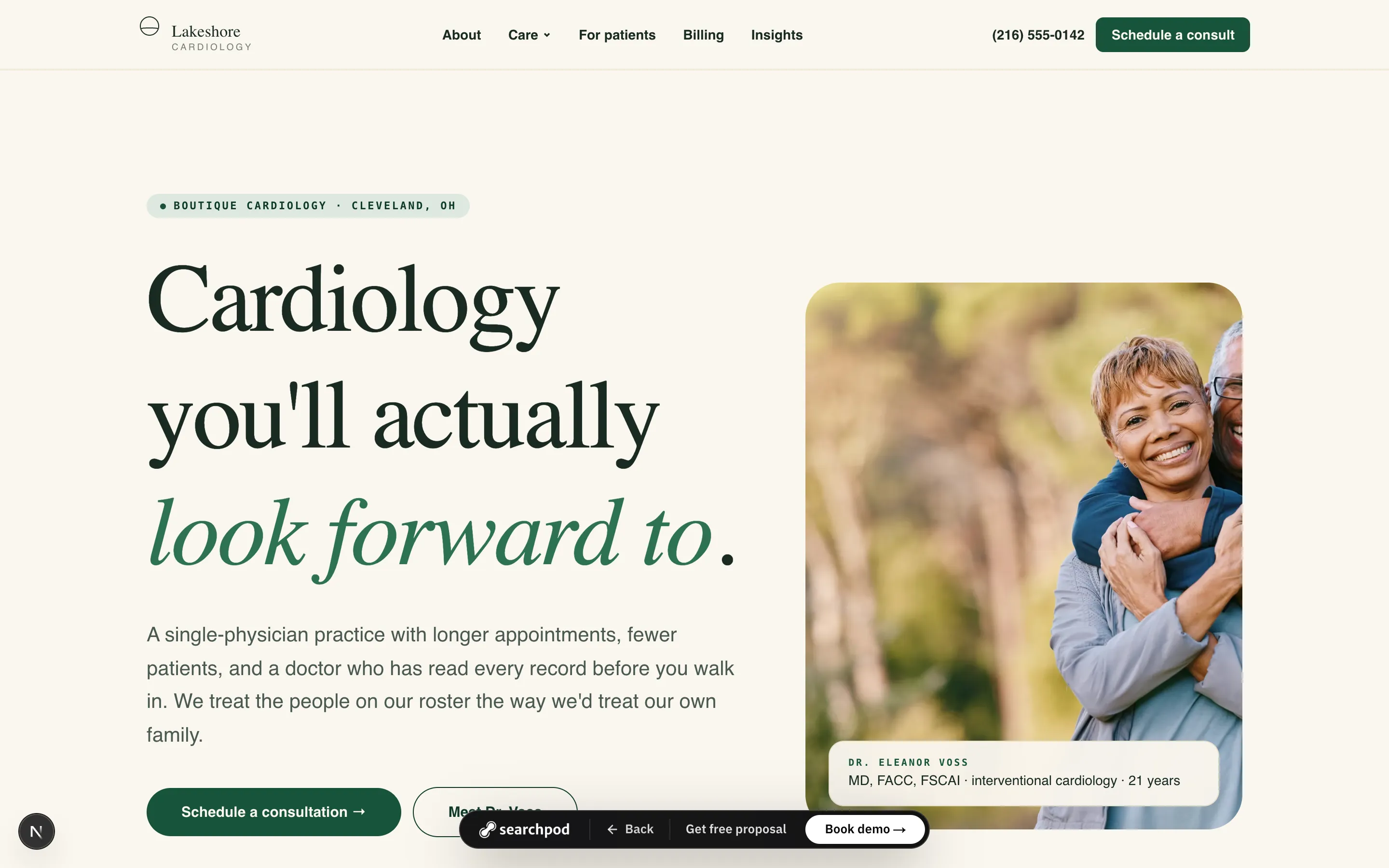 Specialist-Led — sample optometrists homepage by SearchPod