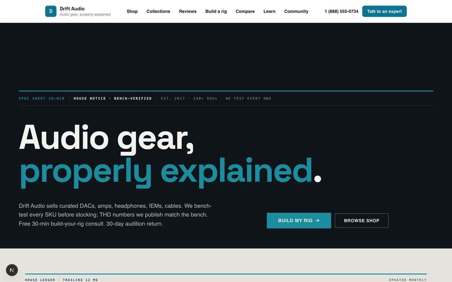 Drift Audio homepage hero — Audio gear, properly explained