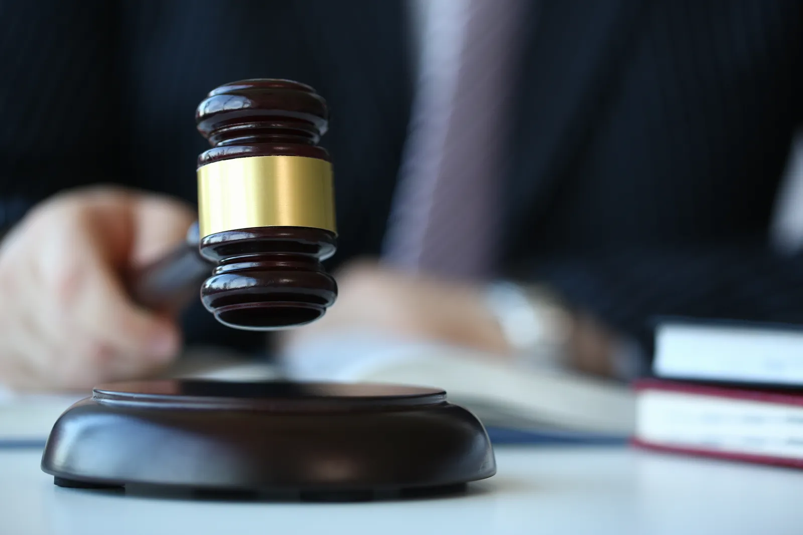 Gavel resting on a desk in a law office