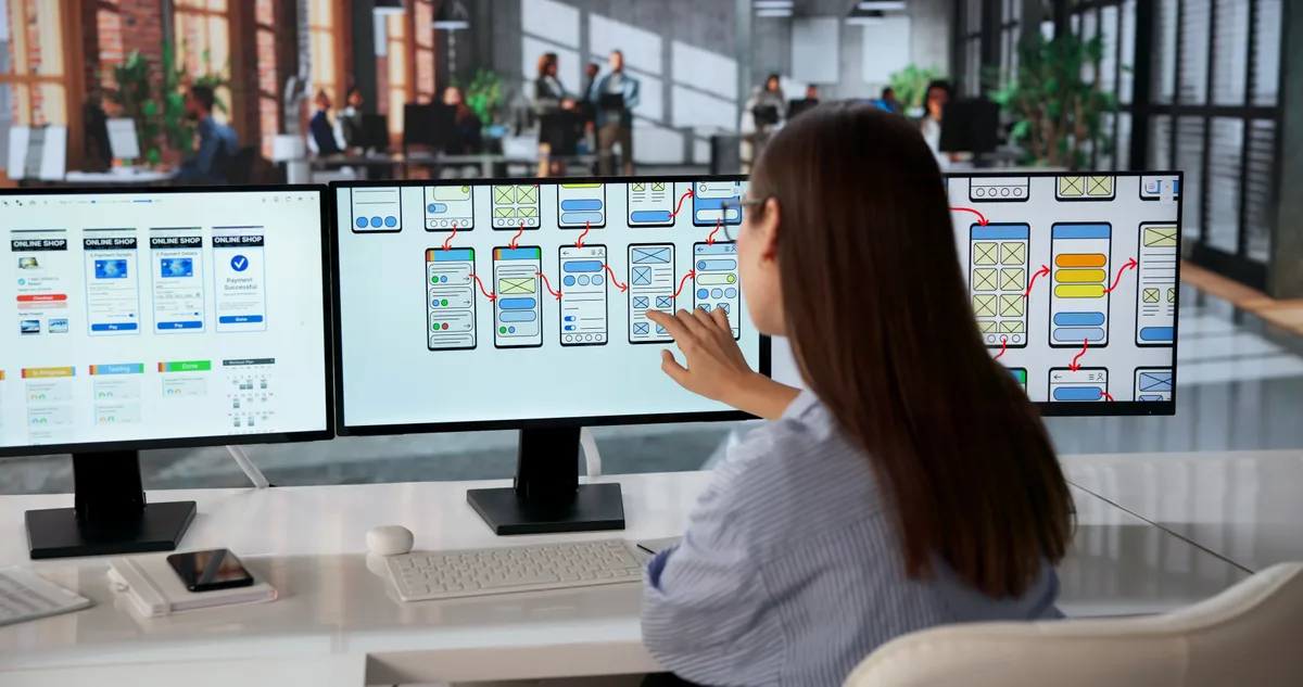 A marketer mapping out a website's service and location page structure on a wide monitor