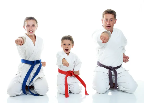A martial arts instructor leading a kids karate class on the mats while parents watch from the side