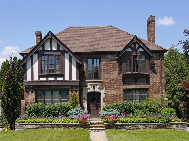 The brick and half-timbered street face of Fenwick Lane, kept as it was in 1928