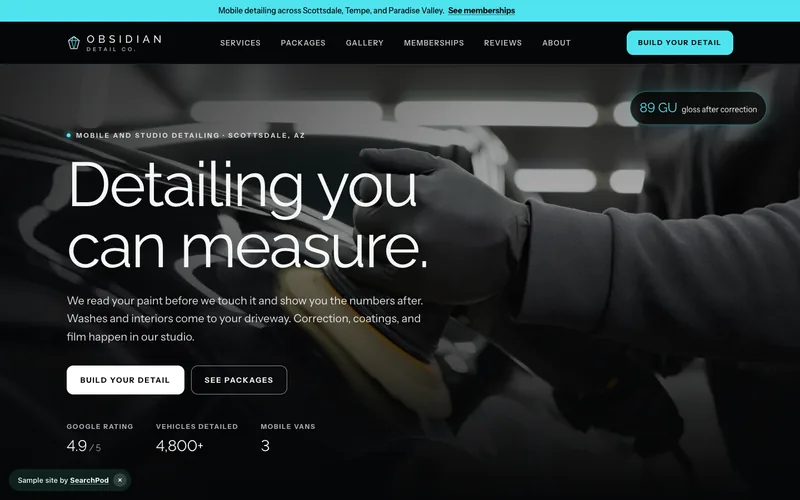 Obsidian Detail Co. — homepage of the live sample site