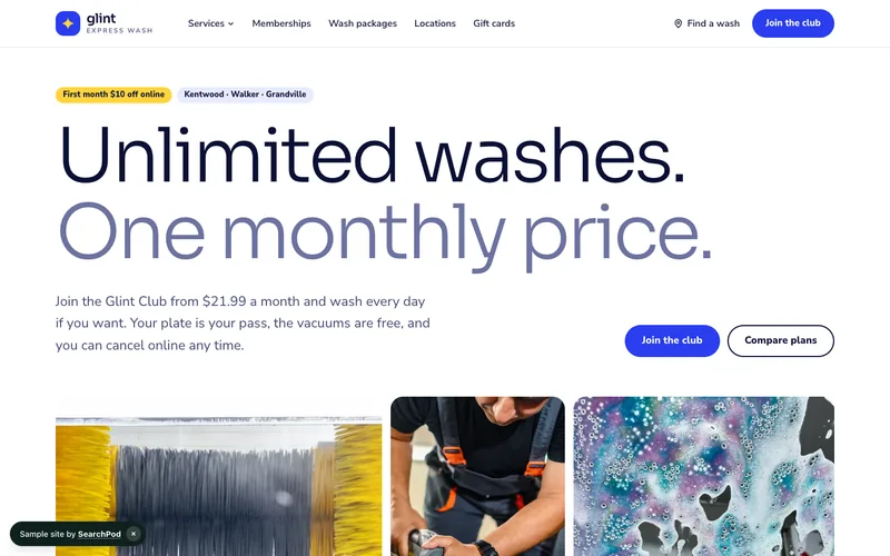 Glint Express Wash — homepage of the live sample site