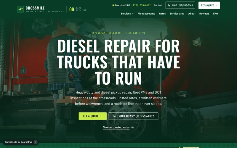 Crossmile Diesel & Fleet — homepage of the live sample site