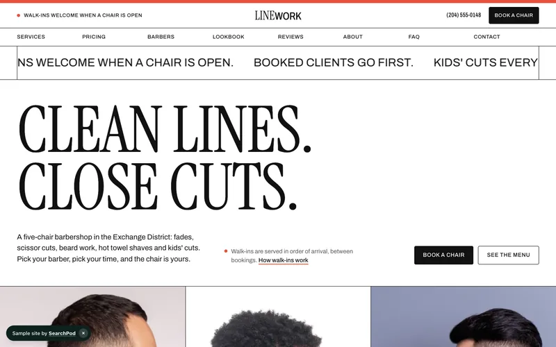 Linework Barbers — homepage of the live sample site
