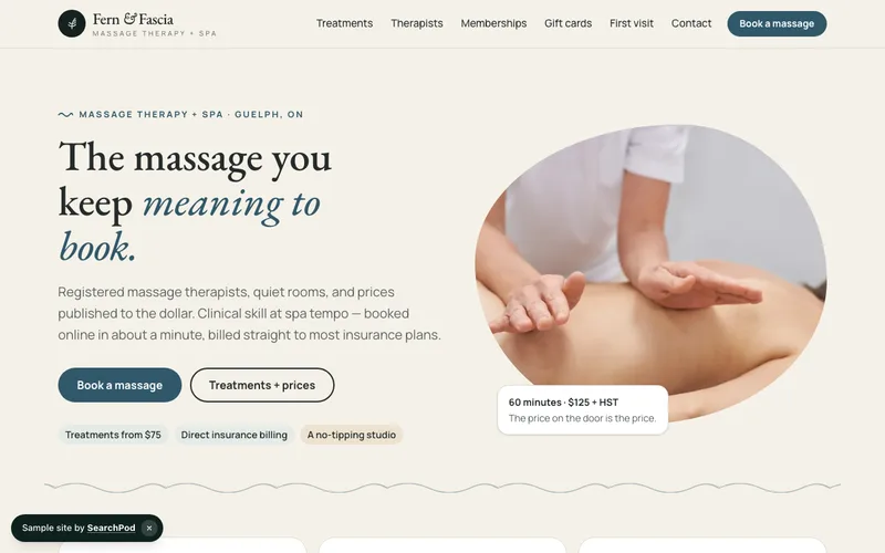 Fern & Fascia — homepage of the live beauty sample site