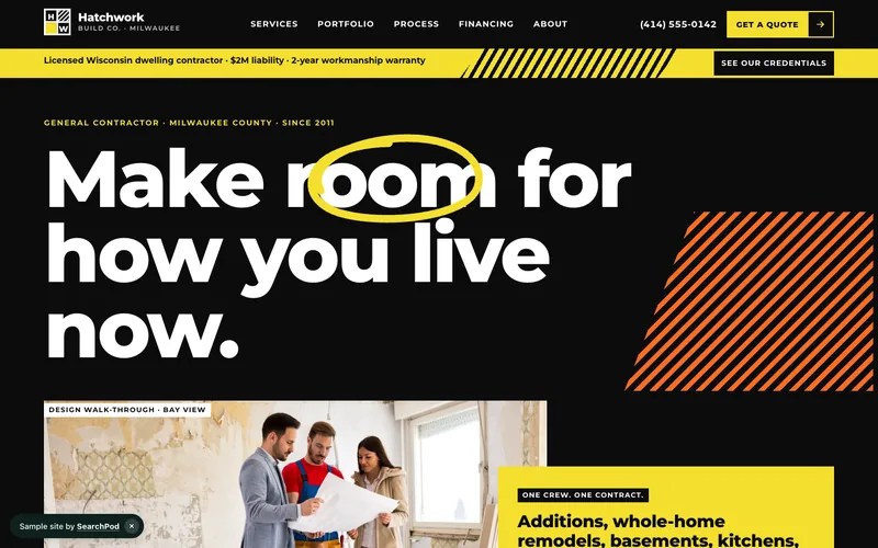 Hatchwork Build Co. — homepage of the live sample site