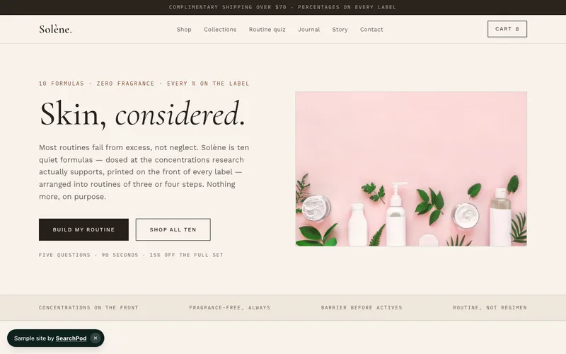 Solène — homepage of the live e-commerce sample site