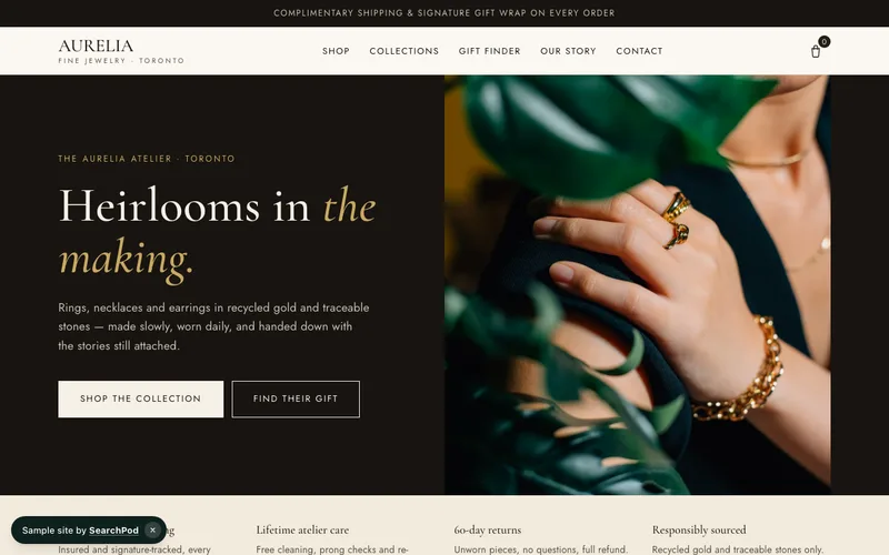 Aurelia — homepage of the live e-commerce sample site