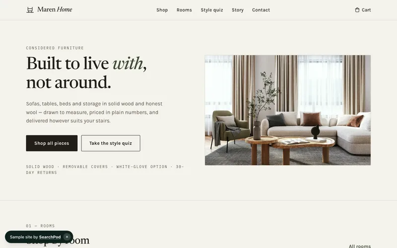 Maren Home — homepage of the live e-commerce sample site