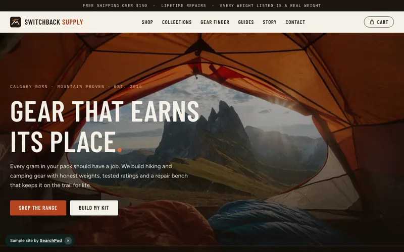 Switchback Supply — homepage of the live e-commerce sample site