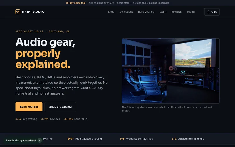 Drift Audio — homepage of the live e-commerce sample site