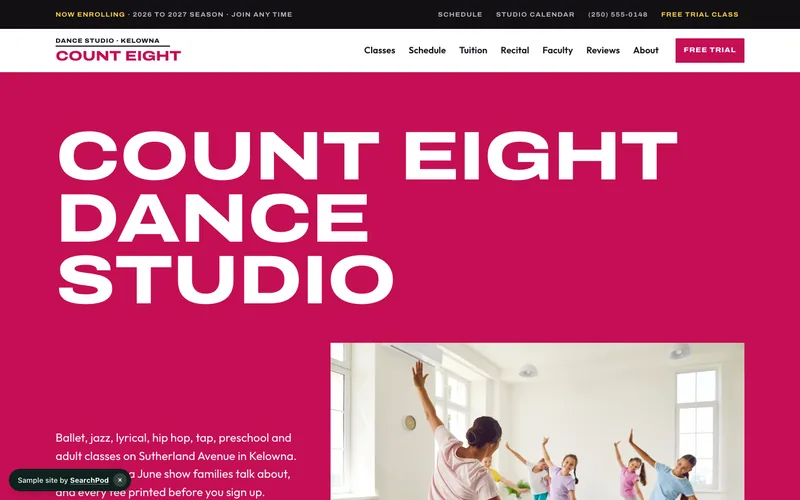Count Eight Dance Studio — homepage of the live sample site