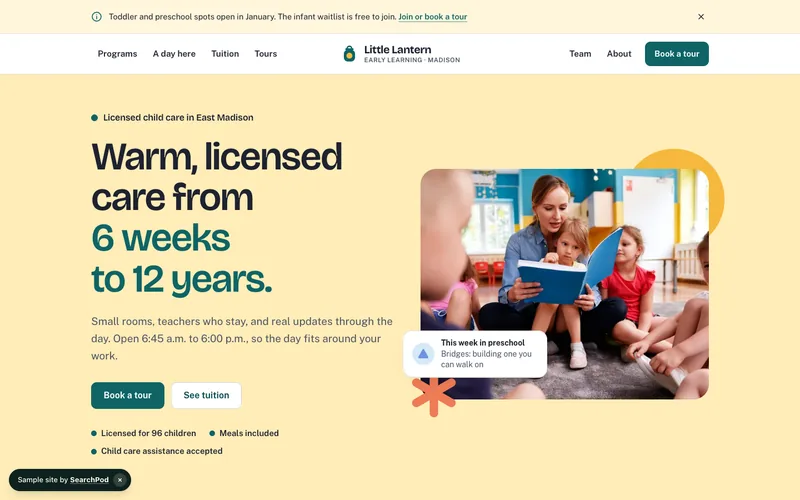 Little Lantern Early Learning — homepage of the live sample site