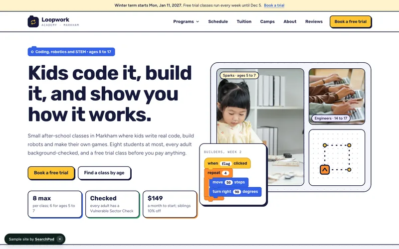 Loopwork Academy — homepage of the live sample site