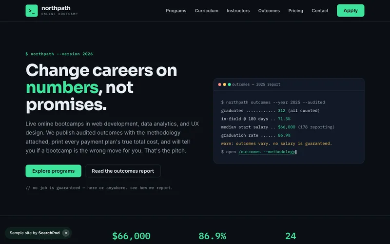 Northpath Bootcamp — homepage of the live education sample site