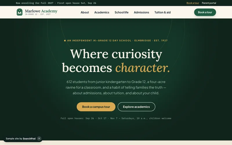 Marlowe Academy — homepage of the live sample site